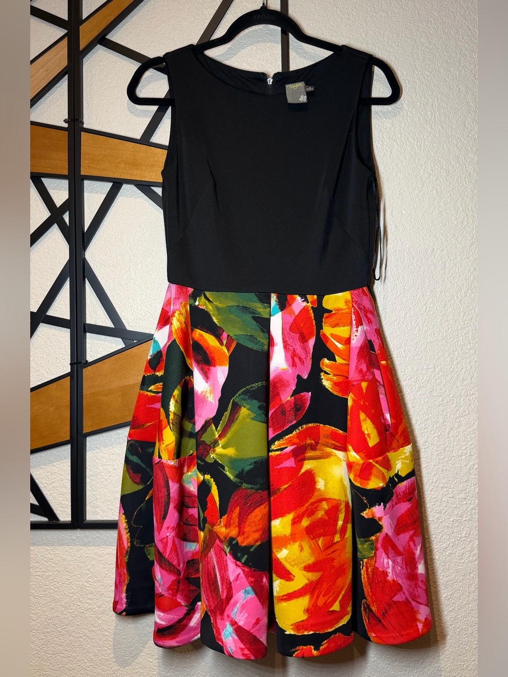 Taylor Black Bodice Floral Fit-and-Flare Mini Dress